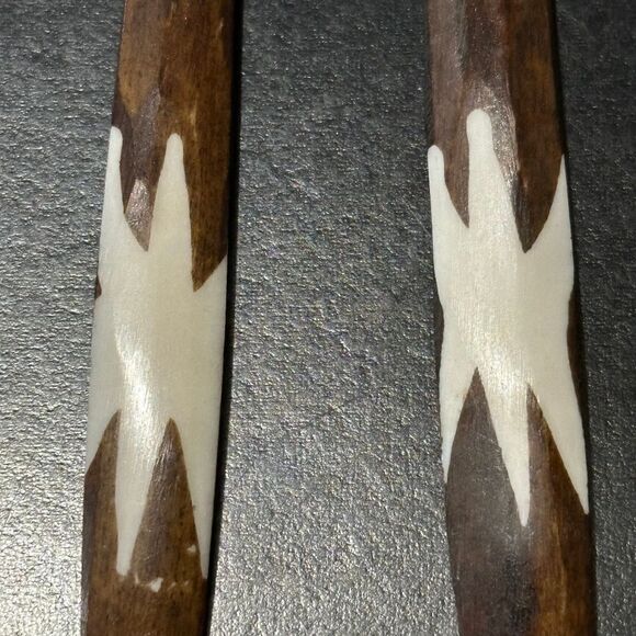 NWOT African Bone Double Star Long Dangling Earrings - Picture 3 of 4